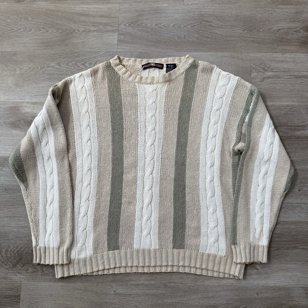 Vintage Coogi Style 3D Cable Knit Grandpa Sweater Mens L Silk Cotton 90s Haggar